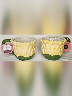Set of 2 Spring Fling Hand-Painted Ceramic Figural Mugs | Floral Design | NWT